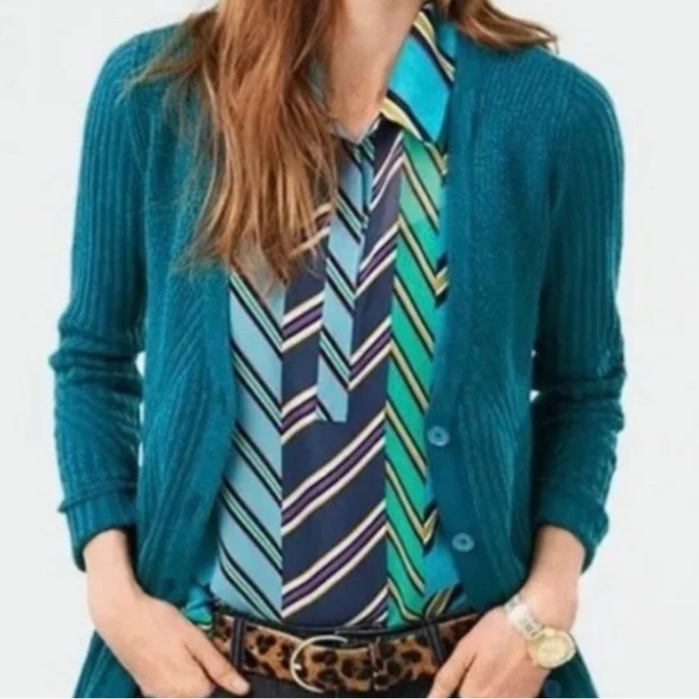 Cabi Ascot Geometric Semi Sheer Blue Green Sleeveless Blouse M Lightweight